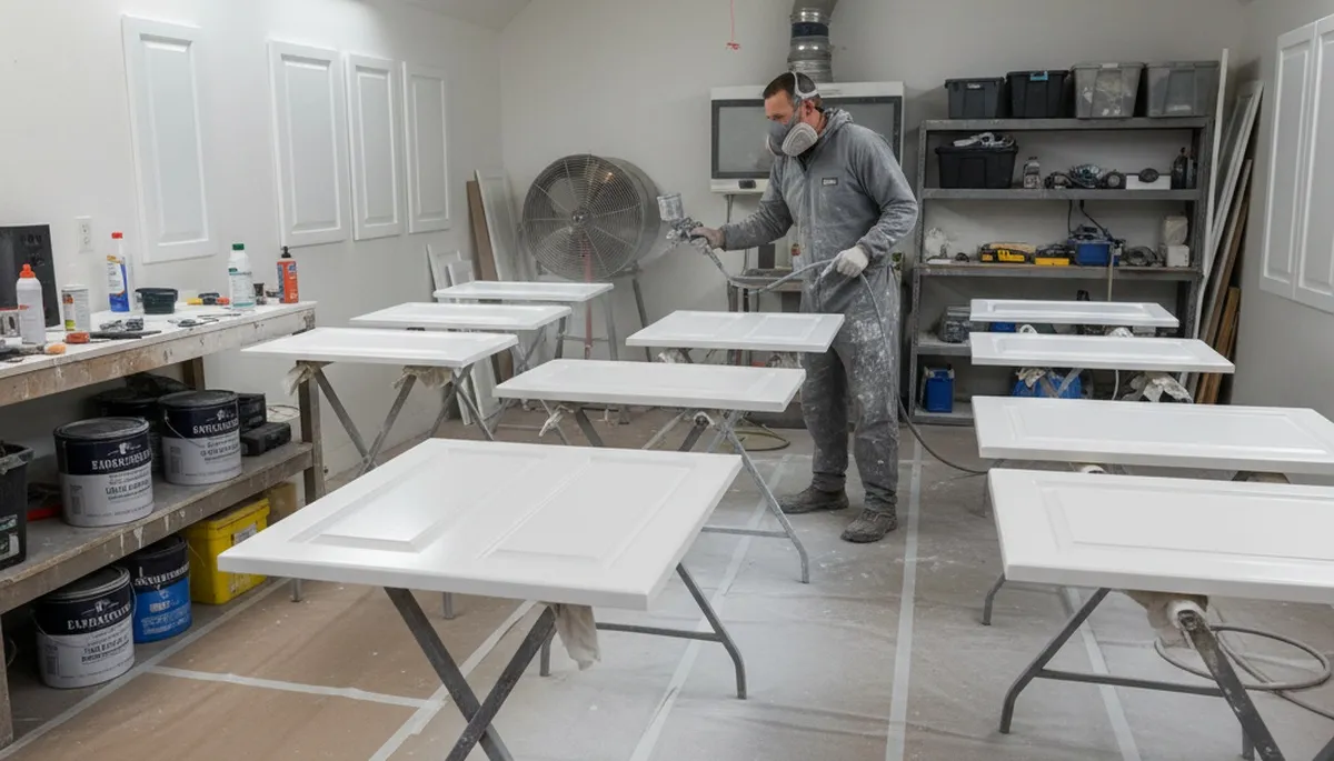 Professional cabinet painting process in Flagstaff AZ showing smooth, durable kitchen finish application