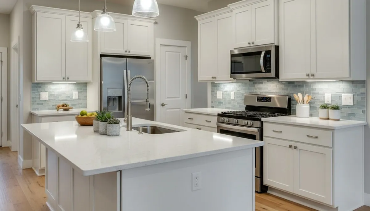 Refinished kitchen cabinets in Flagstaff AZ with smooth, modern paint finish by local house painters