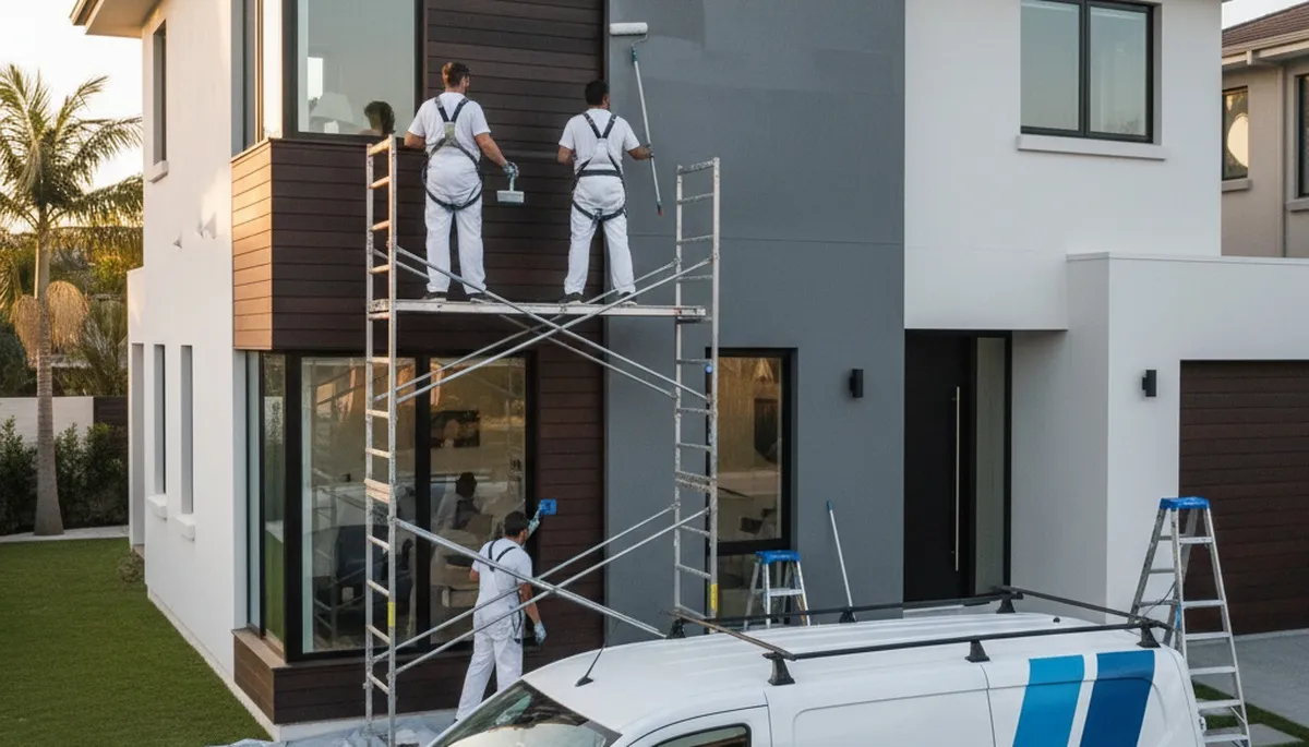Professional exterior house painters working on a Flagstaff AZ home with UV-resistant paint
