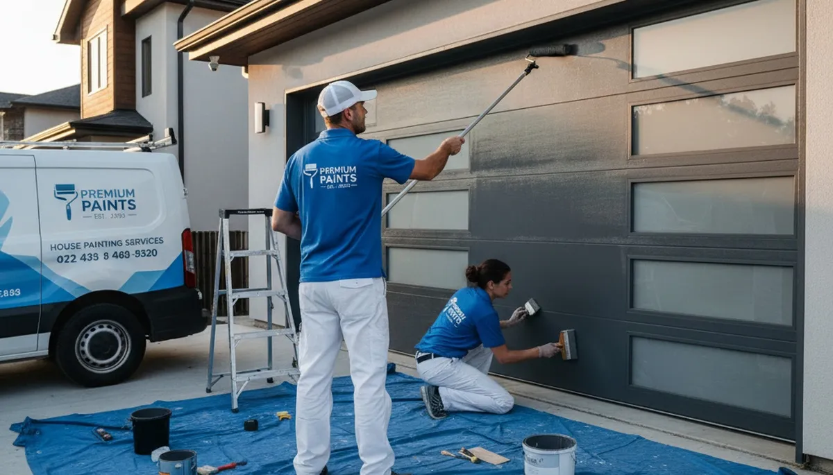 Professional garage door painting in Flagstaff AZ by expert house painters using durable finishes