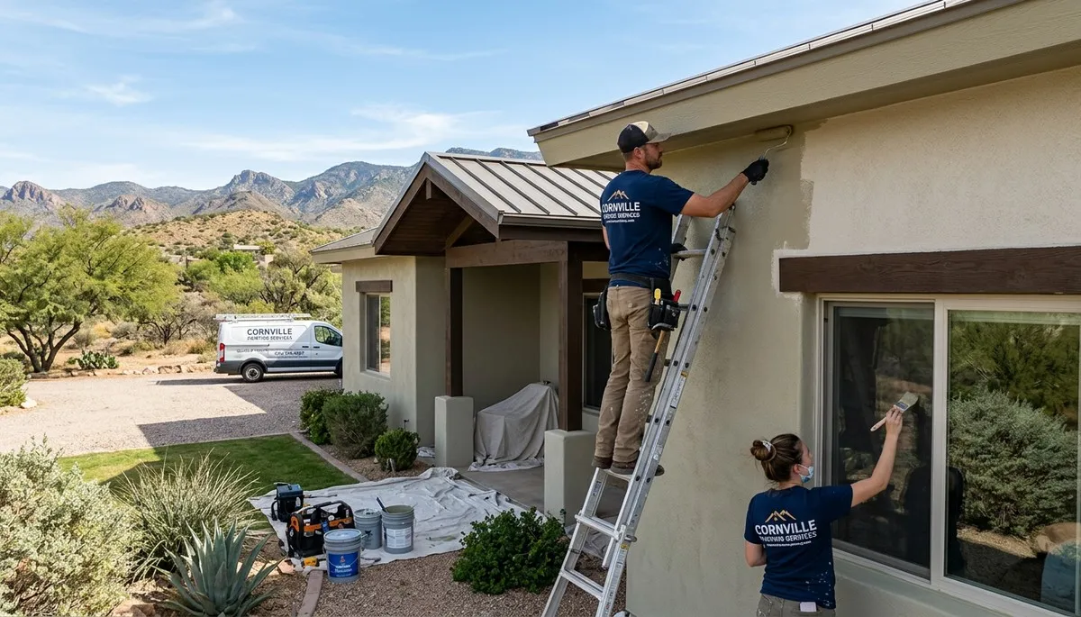 Professional house painters in Flagstaff AZ applying exterior paint to a residential home