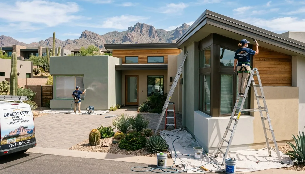Professional house painters working on residential exterior in Flagstaff AZ