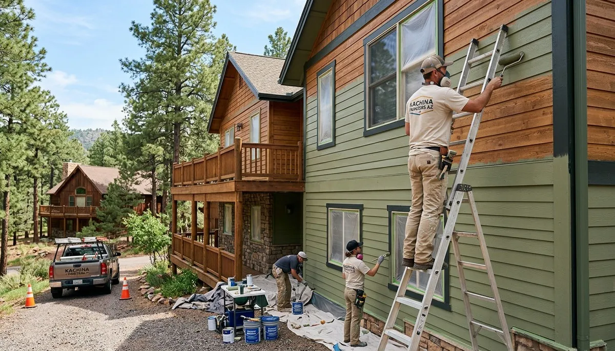 Professional house painters at work on residential exterior in Flagstaff AZ