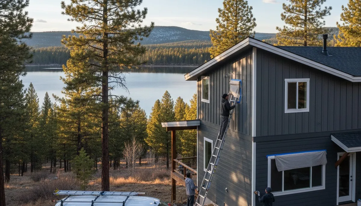 Professional house painters working on exterior home repaint in Flagstaff AZ