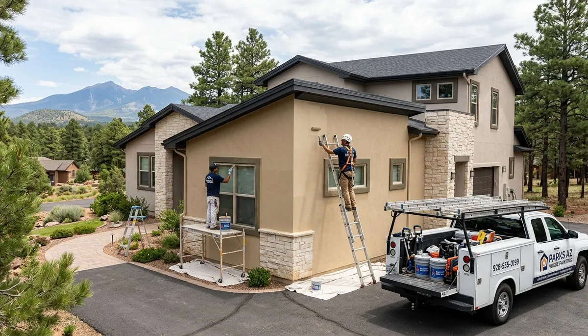 Professional house painters working on exterior home in Flagstaff AZ