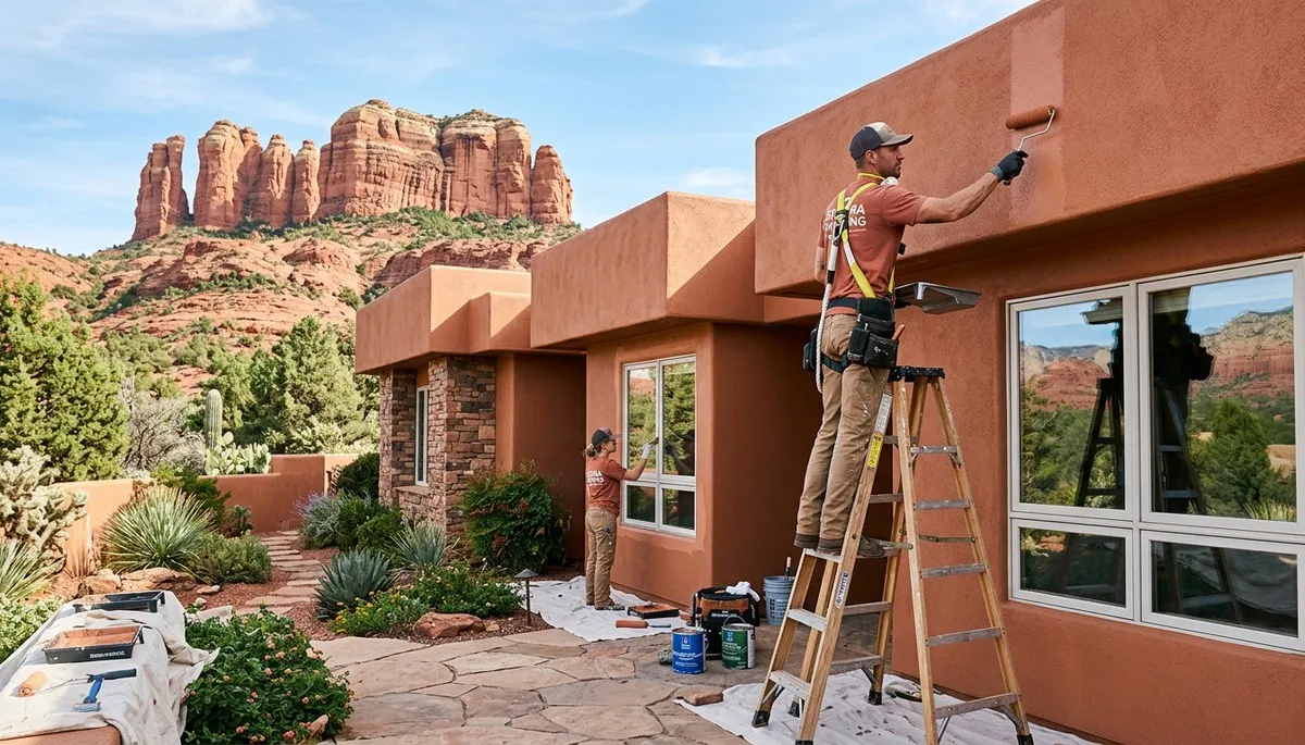 Professional house painters working on residential exterior in Flagstaff AZ