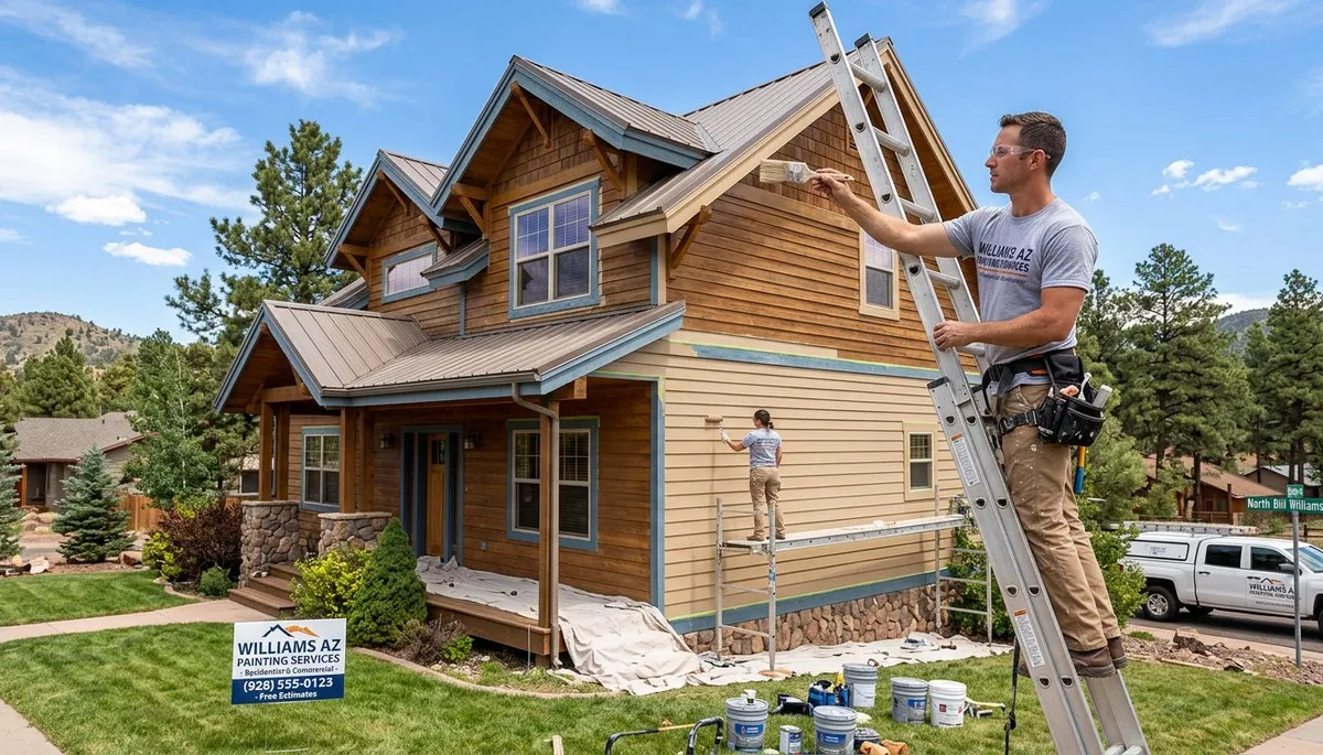 Professional house painters working on exterior home repaint in Flagstaff, AZ