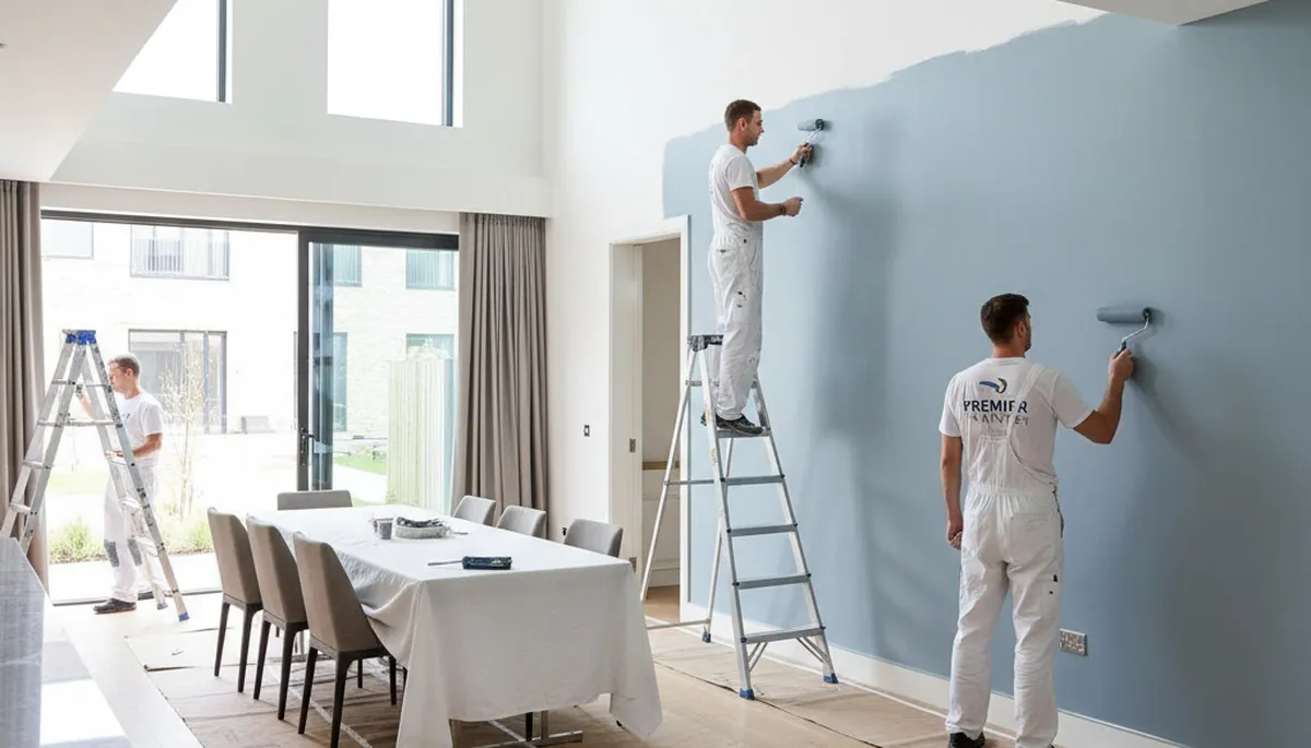 Professional interior house painters working on a living room in Flagstaff, AZ