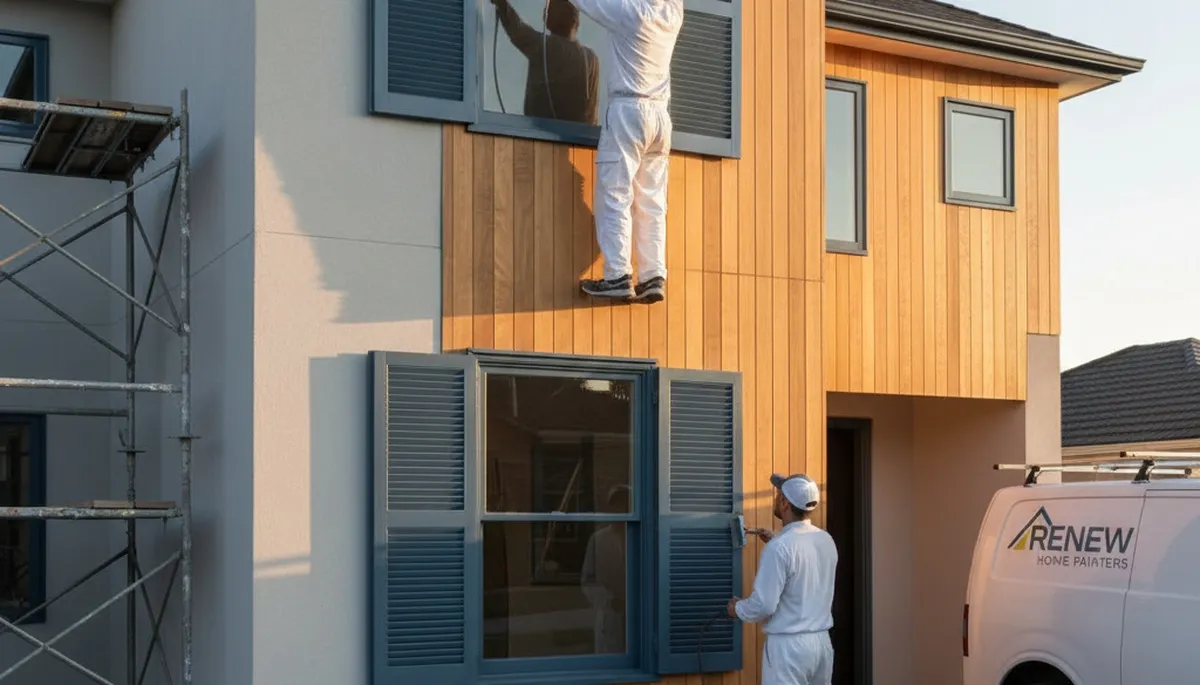 Professional shutter painting and refinishing on a Flagstaff, AZ home exterior for UV and weather protection