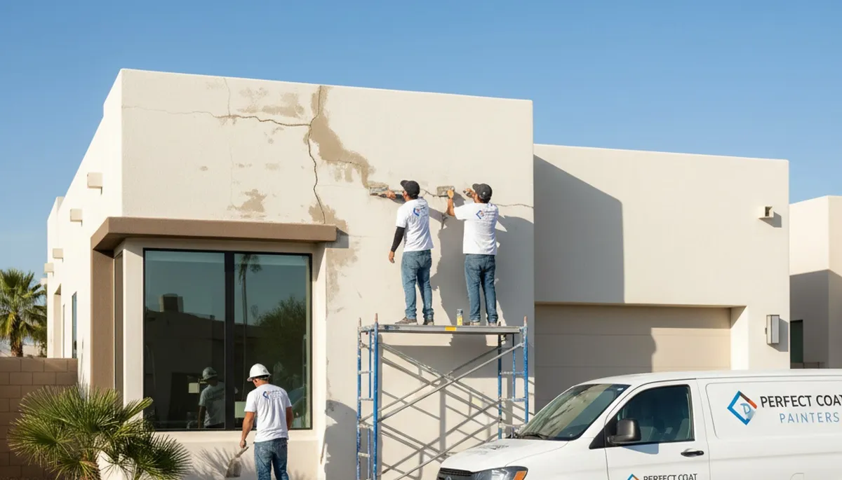 Professional stucco repair on Flagstaff AZ home exterior by expert house painters
