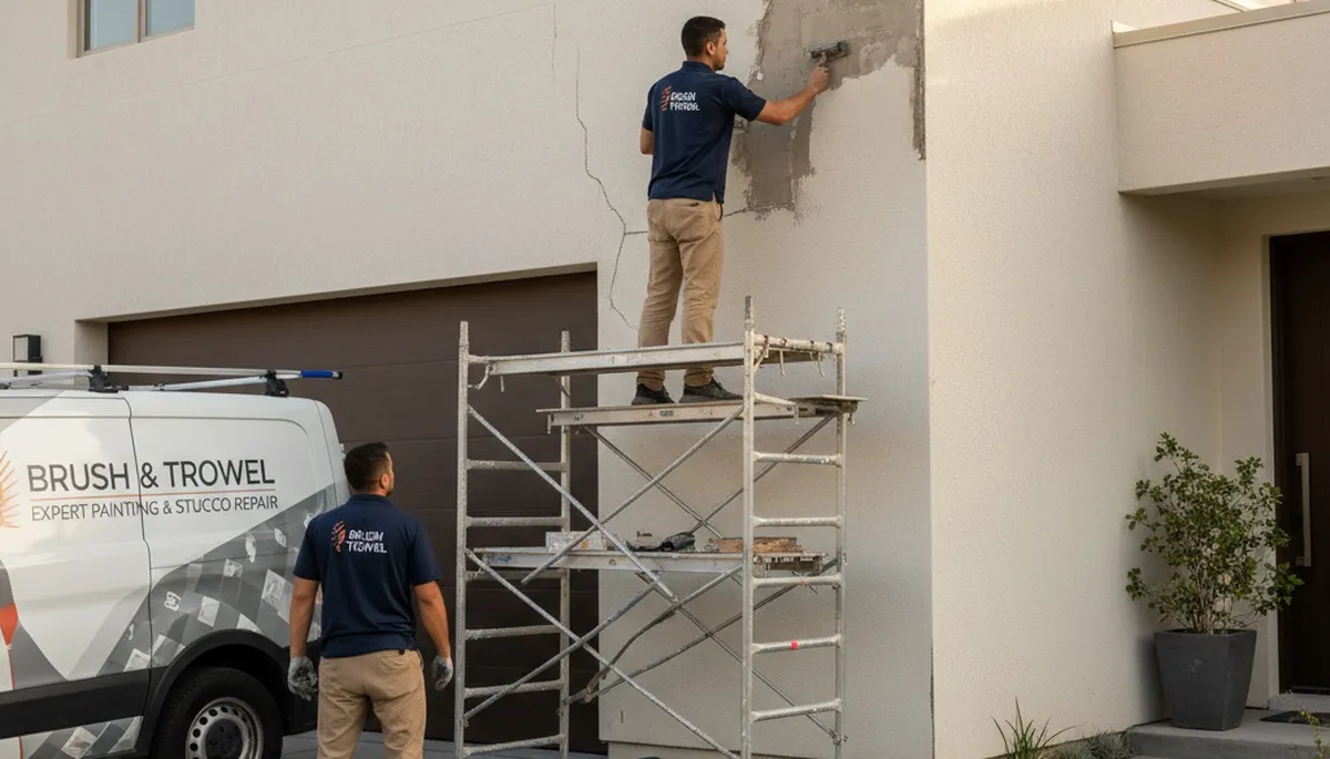 Professional stucco repair on Flagstaff AZ home exterior by expert local painting contractors